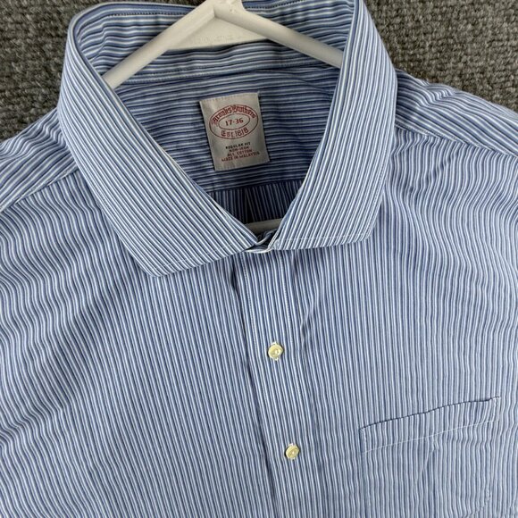 Brooks Brothers 17 36 Striped Regular Non-Iron Shirt Mens Button Up Blue Pocket - Picture 7 of 16